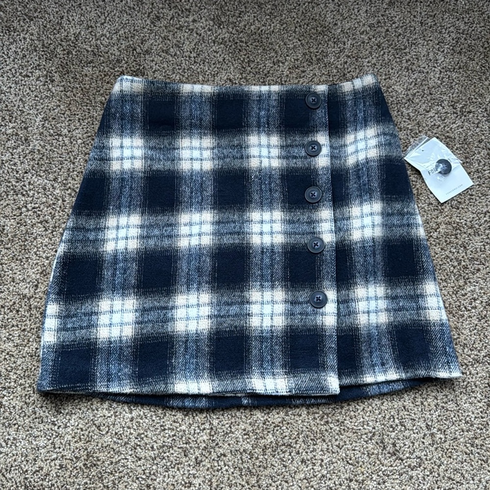 Forever 21 Blue Plaid Mini Skirt with Decorative Buttons XS